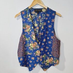 vintage floral silky patchwork boho vest